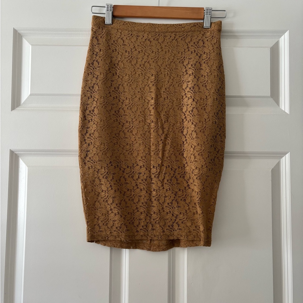 Elegant Tan Lace Pencil Skirt